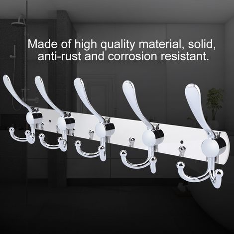 Porte-serviettes mural multifonction en acier inoxydable avec 5 crochets pour salle de bain (1/5)