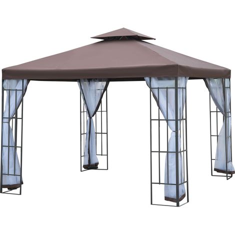 Gazebo jardin avec moustiquaires murs latéraux tente fête double toit 2,97x2,97m