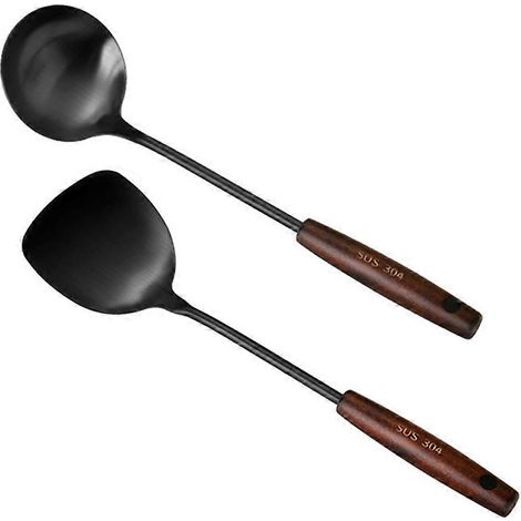 Spatule et louche pour wok, ensemble d'ustensiles pour écumoire, spatule de 35,5 cm (14 pouces) (1/5)