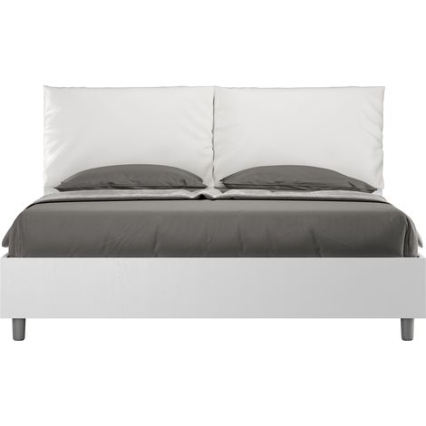 Letto matrimoniale contenitore doppia alzata 160x190 bianco frassino cuscini similpelle bianco Egos Antea (1/4)