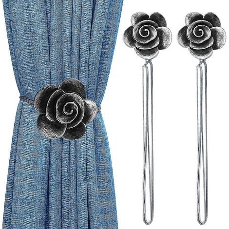 noir-embrasse  Rideaux Magntique En Forme De Camlia, 1 Paire De Boucle De Rideau Aimante, Accessoires Pour Rideaux, Attache De Rideau Magnifique P (1/5)