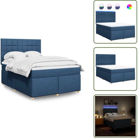 vidaXL Sommier à lattes de lit avec matelas Bleu 140x190 cm Tissu
