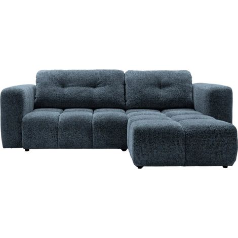 ROMY - Canapé d'angle convertible tissu chenille 3 places Bleu (1/5)