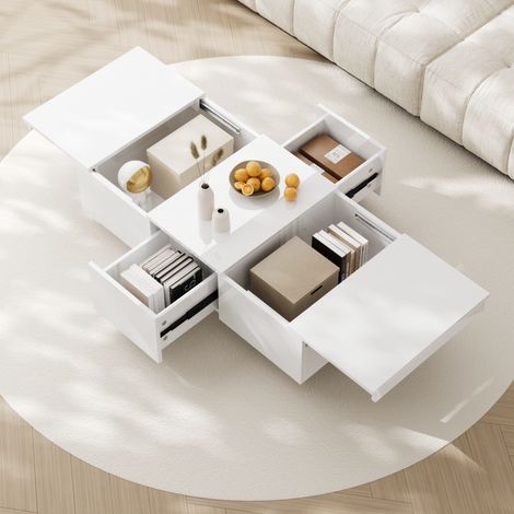 DESMIU Table basse avec 2 tiroirs et 2 espaces de rangement, pour salon, blanc, 100 × 50 × 31 cm (1/5)
