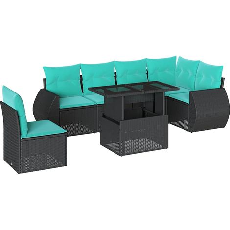 7-teiliges Gartensofa-Set mit Kissen, schwarzes Polyrattan vidaXL (1/5)