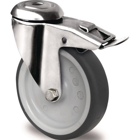 Roulette pivotante à base fixe D.100mm capacité de charge 100kg avec trou arrière palier lisse TPE gris PROMAT