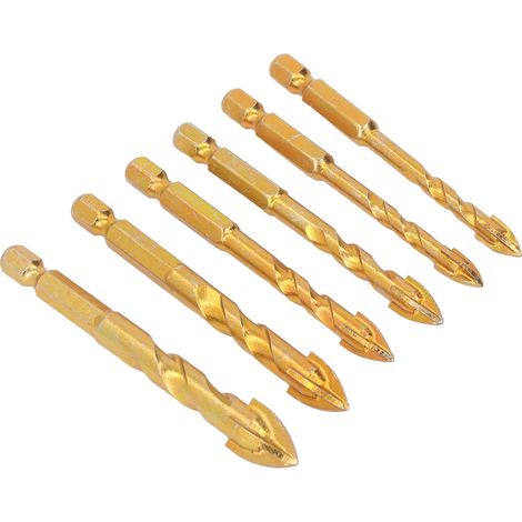 Lot de 6 forets à pointe cruciforme en carbure à queue hexagonale pour le perçage de la céramique, du marbre et du verre. (1/5)