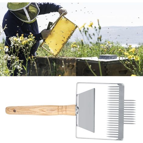 Couteau à ruche en acier inoxydable, grattoir, fourchette à désoperculer, outil apicole avec manche en bois (1/5)