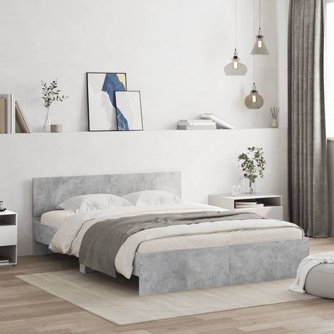 vidaXL Giroletto con Testiera e LED Grigio Cemento 160x200 cm (1/5)