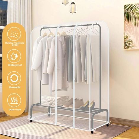 Funda transparente para perchero de 150x50x150 cm con 2 cremalleras resistentes. Fácil de abrir y cerrar. Impermeable y a prueba de polvo. (1/3)