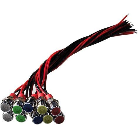 10 Pièces Métal Voyant LED Rondes Pré-câblées pour Panneau, 12V DC Étanche Signal Lampe avec Fil pour Panneaux électroniques, Tableaux de Contrôle, Circuits électriques,Diamètre de Montage 6mm (1/5)