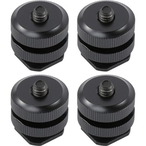 Adaptateur de Griffe Flash 4pcs Noir en Alliage D'aluminium Vis 1/4 Pouce Double Couche Pratique et Sécurisé pour Support de Caméra Trépied (1/5)
