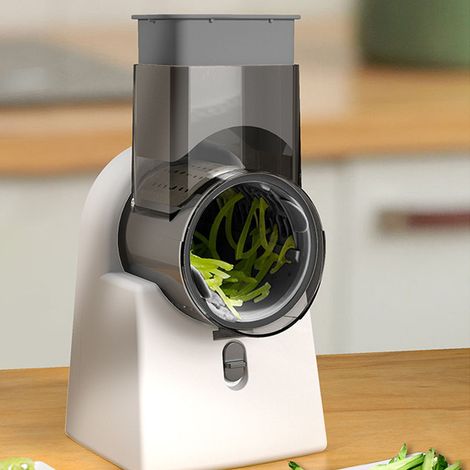 Coupe-légumes multifonctionnel blanc, tambour électrique, râpe à pommes de terre, trancheuse ondulée, râpe (1/5)