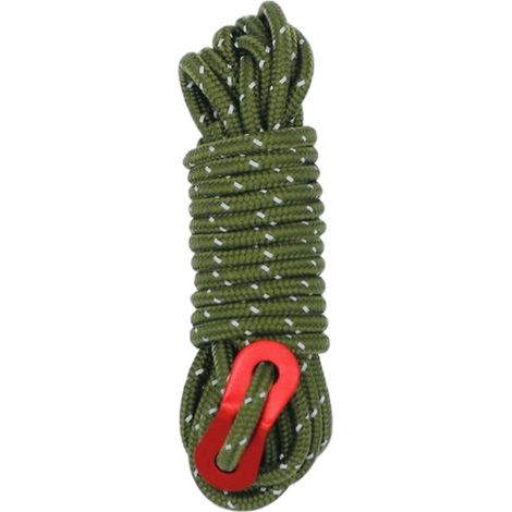 Cordes réfléchissantes avec tendeur - 4 mètres (4 mm) - Lot de 2 - Cordes pour auvent et tente - Corde de camping - Vert armée (1/5)