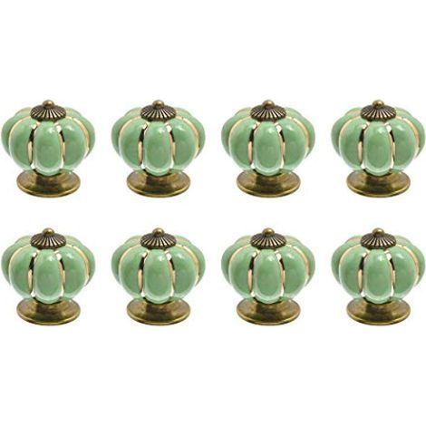 TAISHENGDA-– Bouton de meuble en céramique forme citrouille – Lot de 6 – 4 x 4 cm – Pour tiroirs et placards de cuisine (Vert) (1/5)