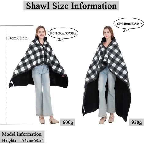 Couverture polaire portable, plaid à carreaux, poncho confortable avec boutons pour canapé-lit, bureau, noir et blanc