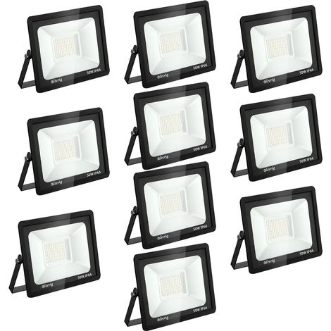 10PCS Projecteur LED Extérieur, 50W Spot LED Exterieur 5000LM Super Lumineux 6500K Blanc Froid Éclairage de Sécurité Extérieur IP66 Imperméable pour Garage Jardin Terrasse Parking