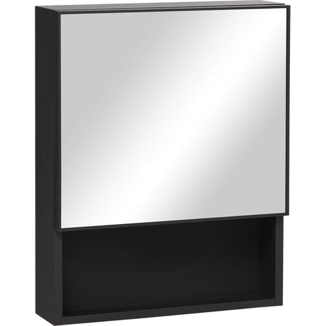 Armoire miroir en acier inoxydable avec 2 étagères intérieures et étagère ouverte en verre pour salle de bain 46x13,5x58 cm (1/5)