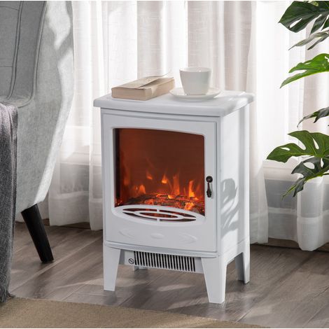 Caminetto elettrico LED da pavimento con effetto fiamma 900/1800 W bianco 39x26x54,8 cm (1/5)