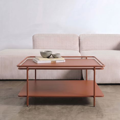 Table basse carrée 75x75x35 cm en métal terracotta - NOYA (1/5)