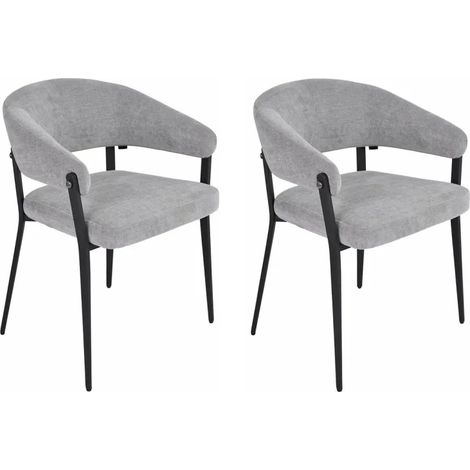 Lot de 2 chaises accoudoirs en tissu gris et structure métal - HELGA (1/5)