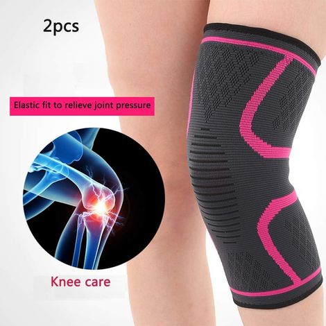 Sports Genouillères en Gros Quatre Élastiques Antidérapante Chaud en Nylon Tricotée Équipement De Protection Équitation en Extérieur Alpinisme Knee Pads Manches De Compression pour 2Pcs,Rose,L (1/5)