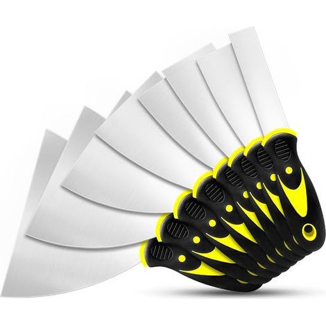 Couteau à Enduire, Lot de 8 spatules en acier inoxydable avec poignée en plastique, Spatule Bricolage, pour réparation de cloison sèche, application de mastic, retrait de papier peint (1/5)