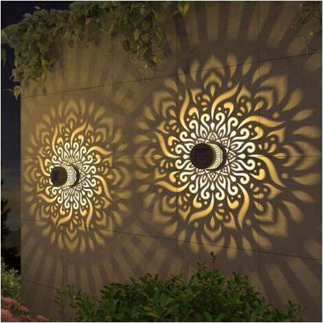 Applique murale extérieure étanche en fer forgé à énergie solaire, motif mandala, pour jardin, cour ou pelouse de villa. (1/4)