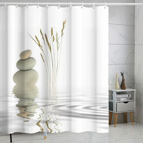 Rideau de douche textile de haute qualité, résistant à l'eau et à la moisissure, avec passants - motif galets - 180 x 180 cm (1/5)