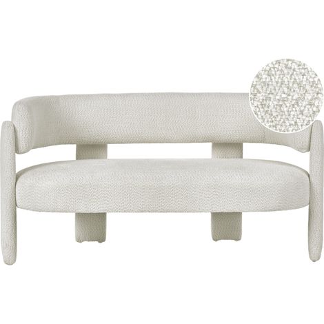 Canapé Scandinave Moderne en Tissu Chenille Dossier Incurvé 2 Places Blanc Cassé Burea