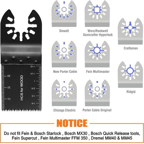 Set di accessori da 28 pezzi per utensili oscillanti, set professionale di lame per seghe multiutensile per tagliare legno, metallo e plastica, lame universali per seghe oscillanti compatibili con Fei (1/5)