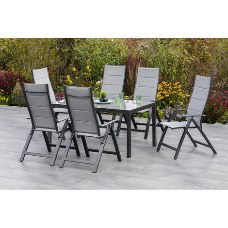7tlg Florenz Set 6 Sessel 1 Tisch 150x90cm Alu/Textil