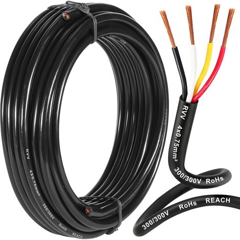 Trailer Cable 4 Wires 5 m, Electric Cable for Trailer Lighting, 4 Wires Round Cable for Caravan Trailer Lights, Vehicle Cable 4 x 0.75 mm² 12 V 24 V 48 V 80 V (1/5)