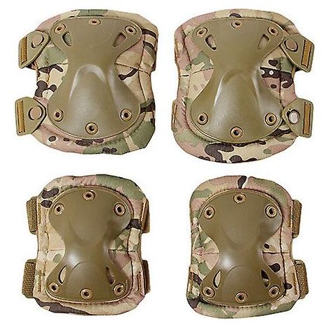 Protège-genoux tactiques et coudières militaires, protections renforcées pour genoux et coudes, équipement de protection balistique et sportive, lot de protections articulaires résistantes.