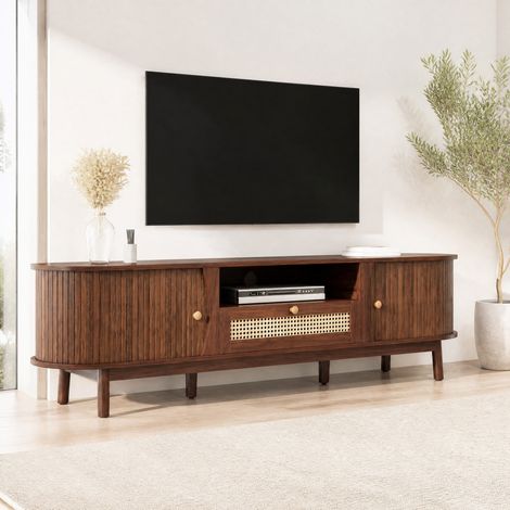 Meuble TV 165x37x46 cm en MDF, couleur noyer, avec rangement pour salon FloraGrace (1/5)