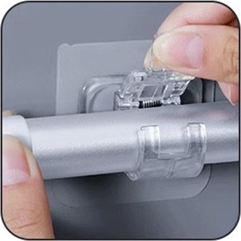 Lot de 2 supports de tringle à rideaux autocollants, transparents et robustes, en ABS, réglables, pour la fixation à la maison ou au bureau. (1/5)