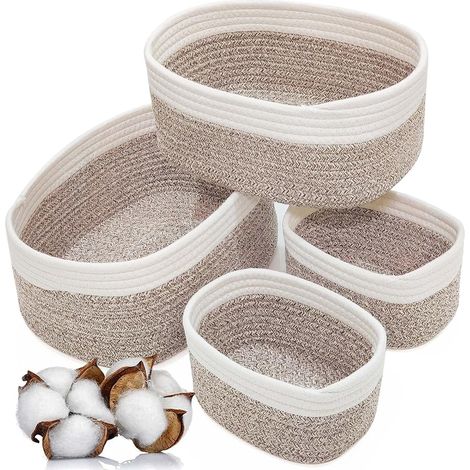 Lot de 4 paniers de rangement en corde de coton tressée – Paniers empilables polyvalents pour salle de bain, table à langer, chambre d’enfant (1/5)