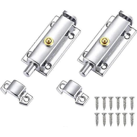 Lot de 2 verrous de porte en acier inoxydable, loquets de porte à verrouillage automatique, targette de sécurité pour portail avec bouton de verrouillage. (1/5)