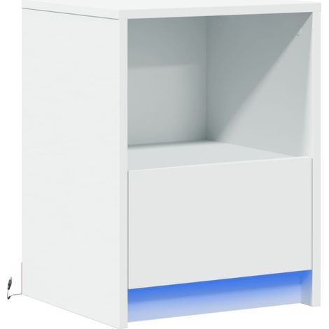 Comodino con cassetto e LED RGB 38 x 34 x 50 cm MDF bianco DEC032766