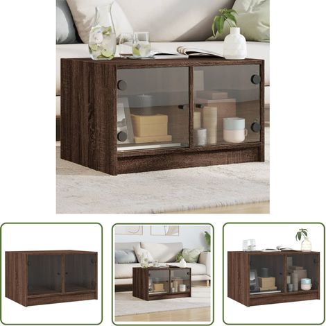 The Living Store Couchtisch mit Glastüren Braun Eichen-Optik 68x50x42 cm - Couchtisch - Wohnzimmerschrank - Sideboard - TV-Stand - Eiche Optik (1/5)