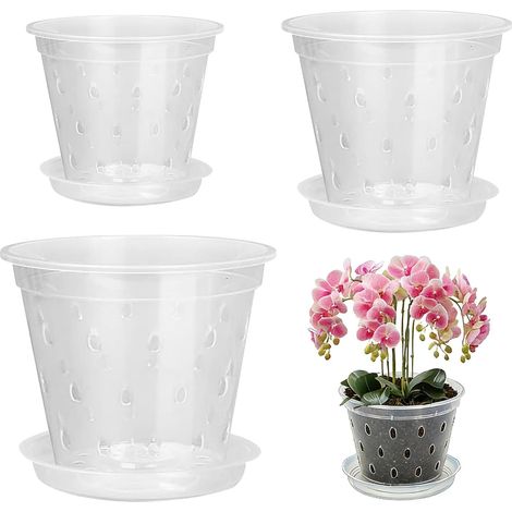 4 pots d'orchidées transparents, pots de plantes transparents en plastique pour orchidées, intérieur et balcon, 5,5 pouces (14 cm)