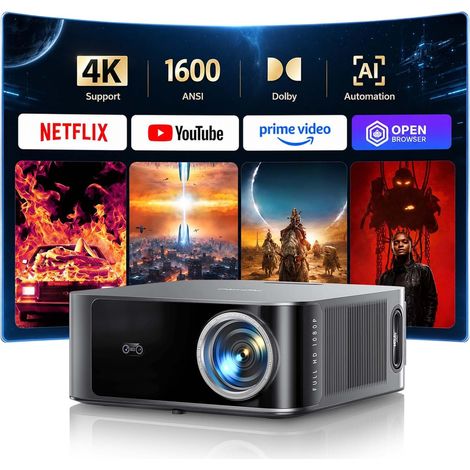 Vidéoprojecteur 4K【1600 ANSI Compatible Netflix Dolby 36W】Rétroprojecteur 4K Supporté FHD 1080P Natif, Auto Focus/Keystone WiFi6 Bluetooth 5.4 Projecteur Video Home Cinéma Extérieur/PS5 (1/5)