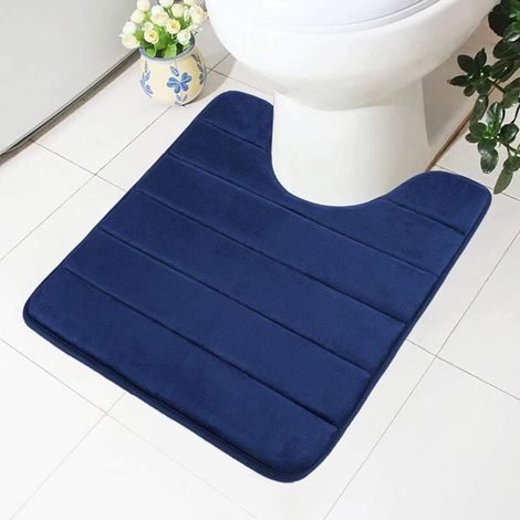 Tapis de salle de bain en mousse à mémoire de forme (bleu marine), 50x60 cm, design antidérapant, doux et absorbant, adapté aux toilettes et salles de bain (1/4)