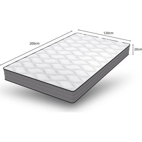 Materasso 120x200x20 cm bianco e grigio in schiuma e molle insacchettate a 7 zone H3 (1/5)