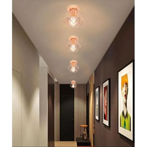 kawoo 4pcs Plafonnier Moderne Couloir Rose Lustre Plafonnier Industrielle Vintage en Cage Métal pour Salon Chambre (1/4)