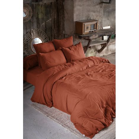 Housse de couette double gaze de coton 240 x 220 cm terracotta Orange