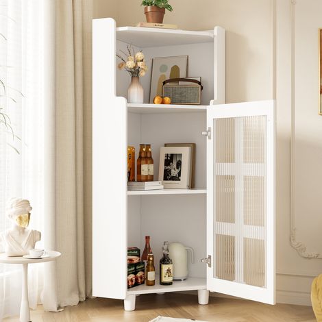 Meuble d’angle 63,5x45x124 cm avec éclairage led et commande par application, pour salon, bibliothèque et salle de bain, mdf, blanc (1/5)