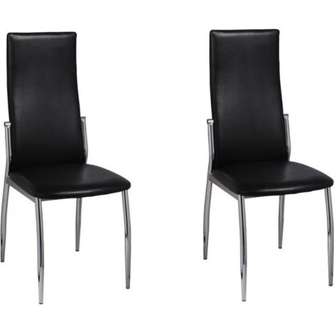Chaise de salle à manger simili cuir noir et pieds métal chromé Cherish - Lot de 2 (1/5)