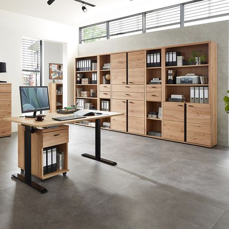 Büromöbel Set 7-teilig SARINA-36 mit höhenverstellbarem Schreibtisch in Altesche teilmassiv (1/5)