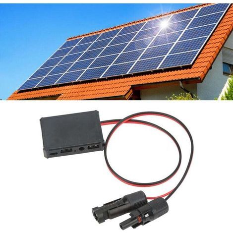 Le régulateur de tension ligne vers USB MC4 est un accessoire adapté aux panneaux solaires pour charger les téléphones portables et autres appareils. (1/4)
